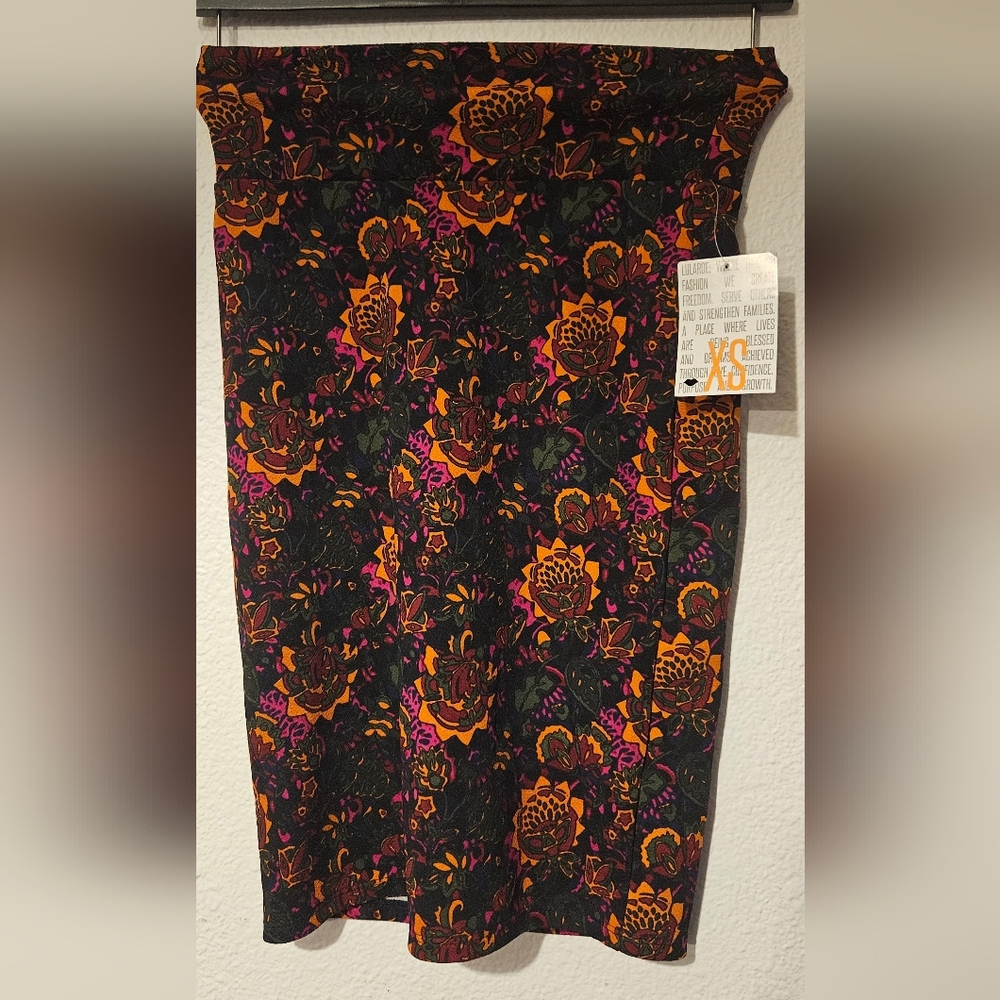 LuLaRoe Floral Skirt - Black, Orange, Pink